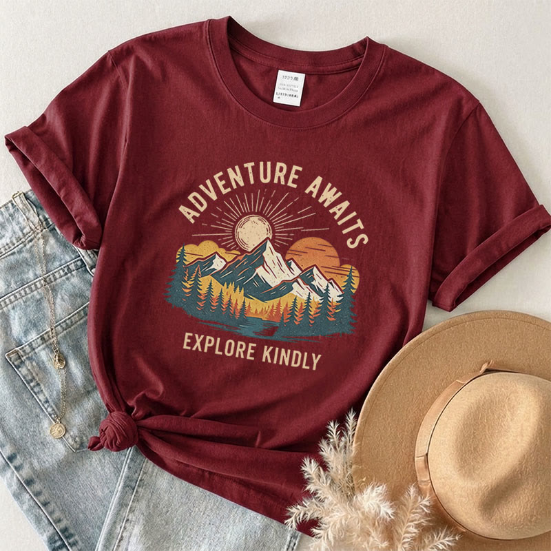 Rubbyoo Aoventure Awaits Graphic Tee - Hiking Camping Tee | Comfort Colors Shirt | Unisex Travel T-shirt - Burgundy - 2XL - image 5