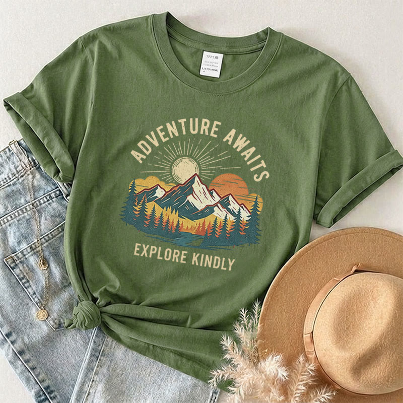 Rubbyoo Aoventure Awaits Graphic Tee - Hiking Camping Tee | Comfort Colors Shirt | Unisex Travel T-shirt - Army Green - 2XL - image 4