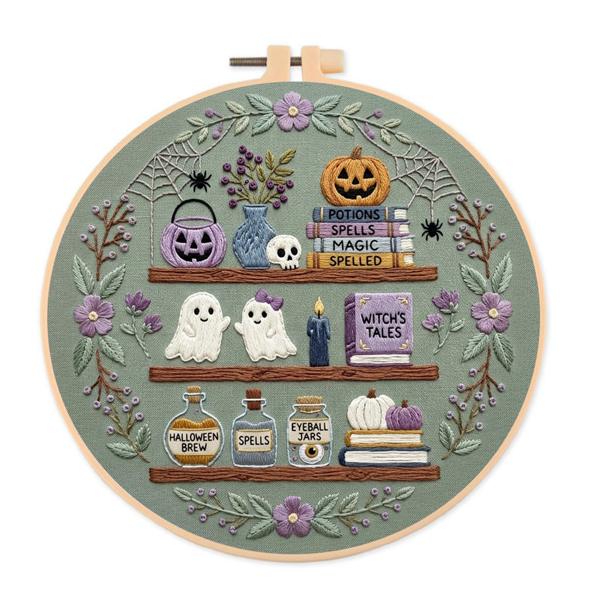 Rubbyoo Embroidery Kit - Ghost Lab | Special Spooky Season Keepsake | Unique Sage Green Ghost Handicraft - 20*20cm - image 1