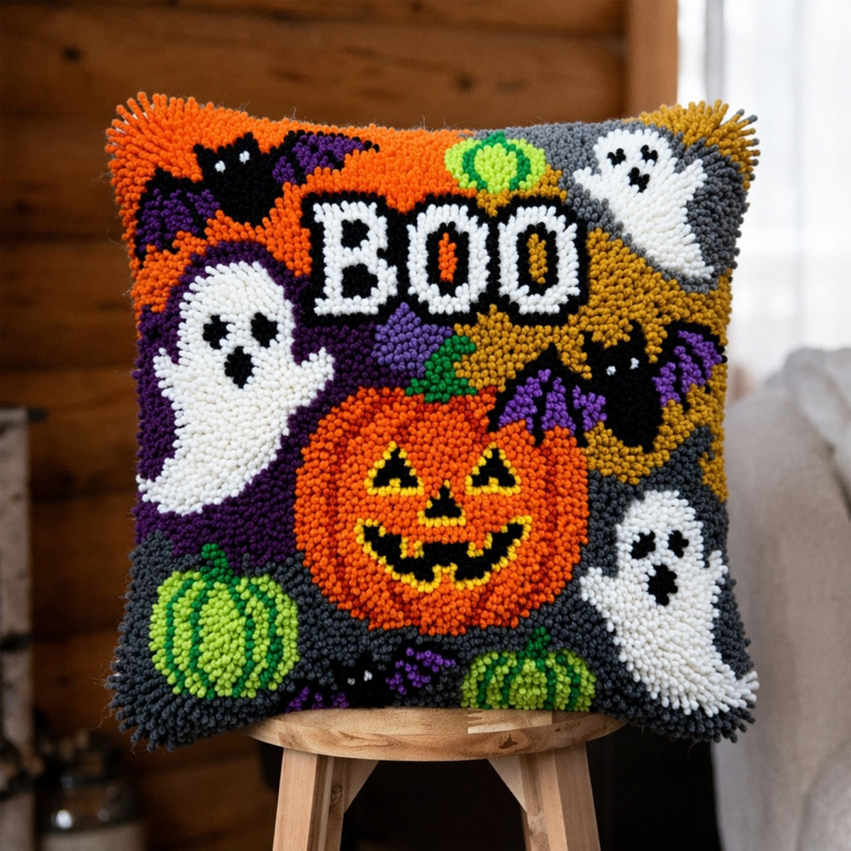 Rubbyoo Latch Hook Pillow Kit - Halloween Bash | Memorable Halloween Gift |  Nice Handicraft For Beginners - 43*43cm - image 1