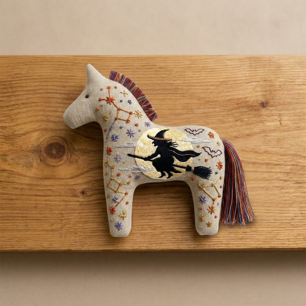 Rubbyoo Dala Horse Embroidery Kit - Flying Witch | Hand-stitched Craft | Halloween Tree Ornament - image 3