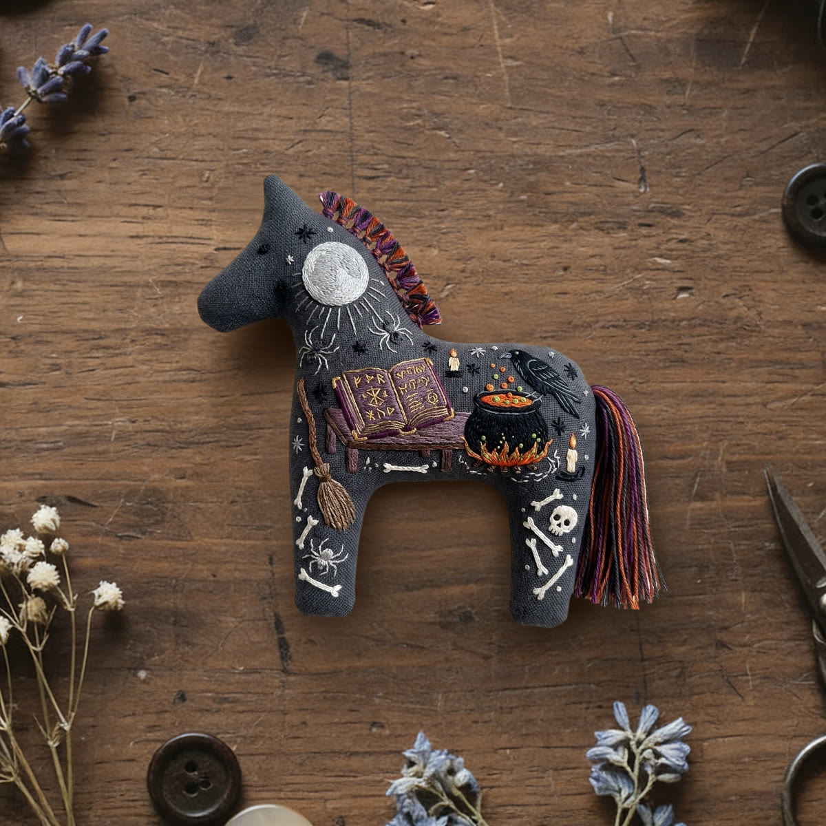 Rubbyoo Dala Horse Embroidery Kit - Witch's Cauldron | Gift For Bestie | Tiered Tray Decor - 6 inches hoop kit - image 1