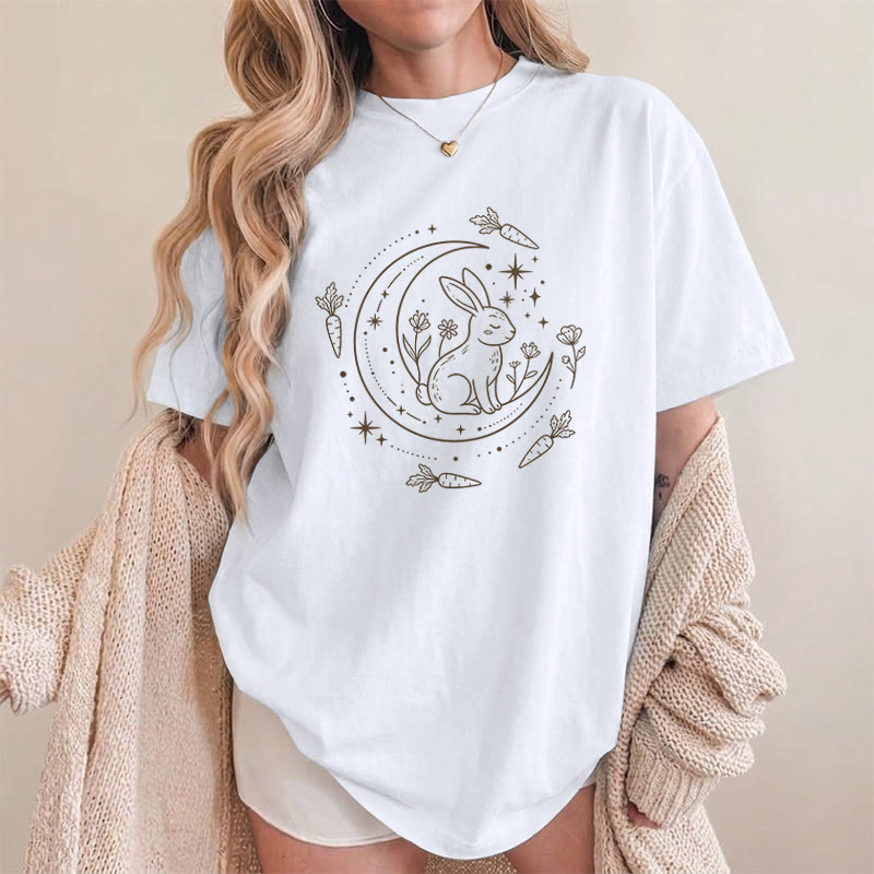 Rubbyoo Celestial Rabbit Graphic Tee  - Fairy-tale Inspired Bunny Pattern | Charming Colorful Crewneck Cloth - image 15