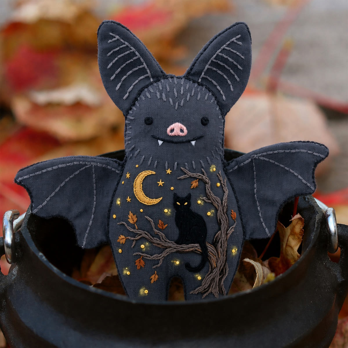 Rubbyoo Bat Embroidery Kit - Black Cat On Tree Branch | Handmade Halloween Basket Stuffer | Wall Hanging Sign - image 9