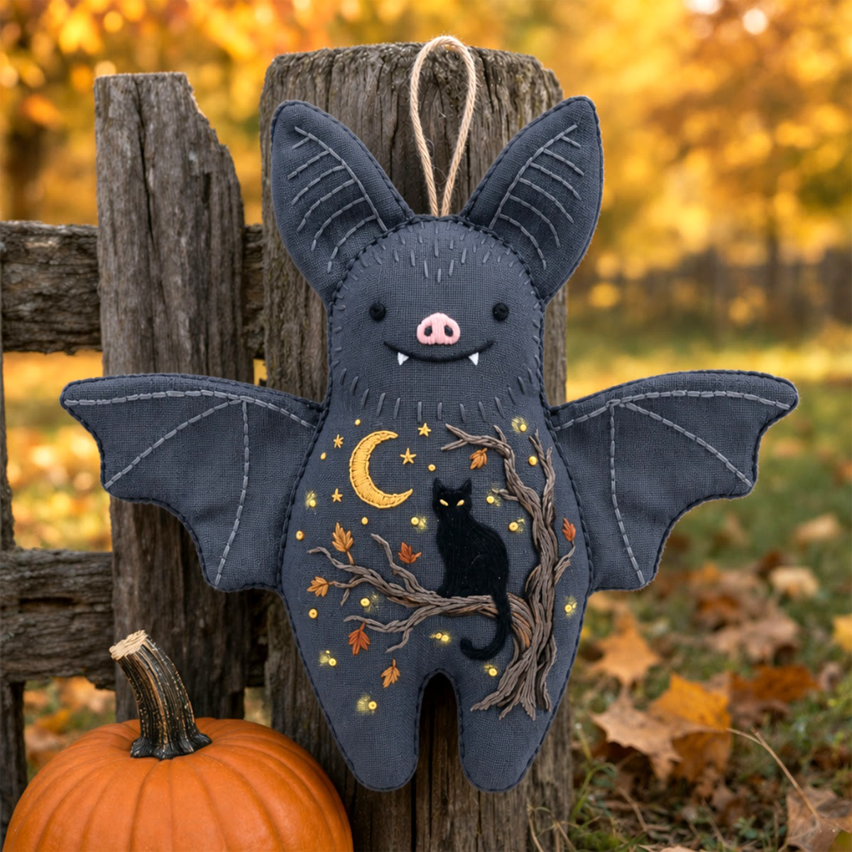 Rubbyoo Bat Embroidery Kit - Black Cat On Tree Branch | Handmade Halloween Basket Stuffer | Wall Hanging Sign - image 5