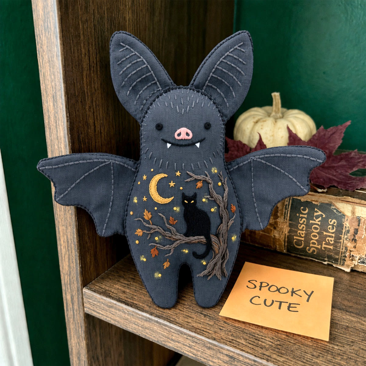 Rubbyoo Bat Embroidery Kit - Black Cat On Tree Branch | Handmade Halloween Basket Stuffer | Wall Hanging Sign - image 3