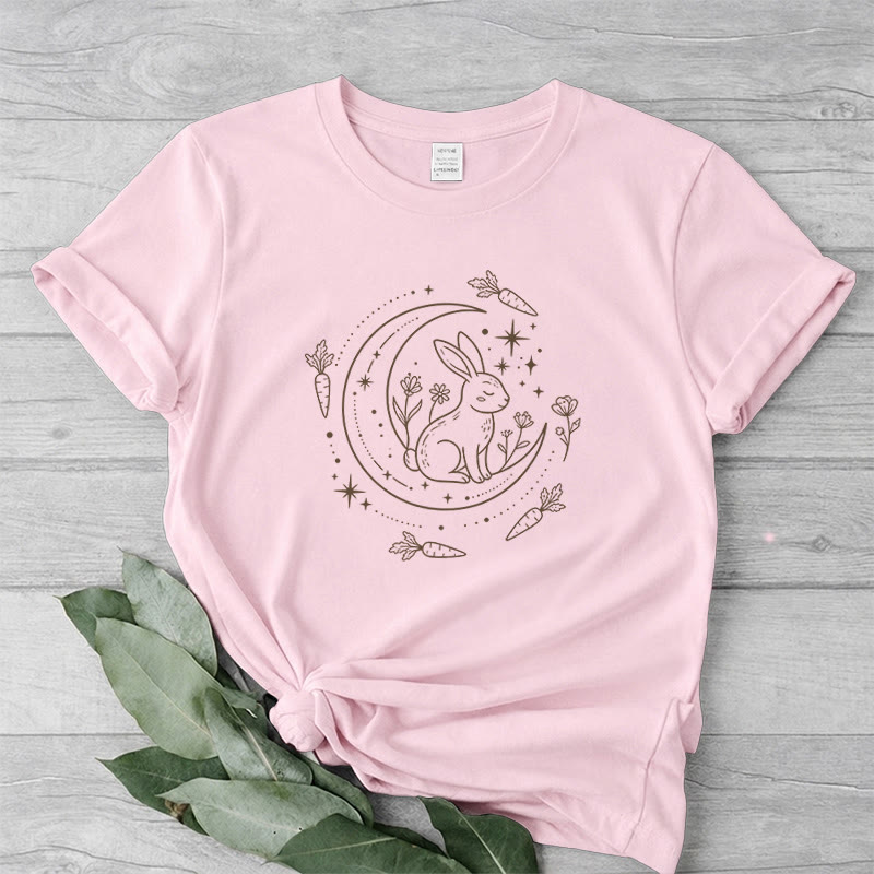 Rubbyoo Celestial Rabbit Graphic Tee  - Fairy-tale Inspired Bunny Pattern | Charming Colorful Crewneck Cloth - Pink - 2XL - image 4
