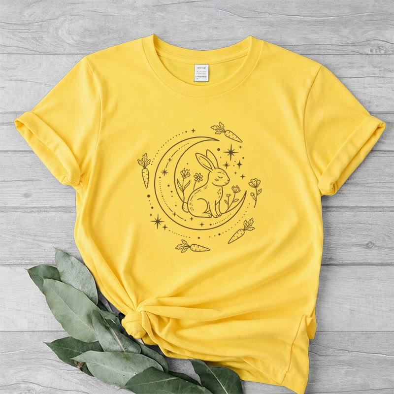 Rubbyoo Celestial Rabbit Graphic Tee  - Fairy-tale Inspired Bunny Pattern | Charming Colorful Crewneck Cloth - Yellow - 2XL - image 12