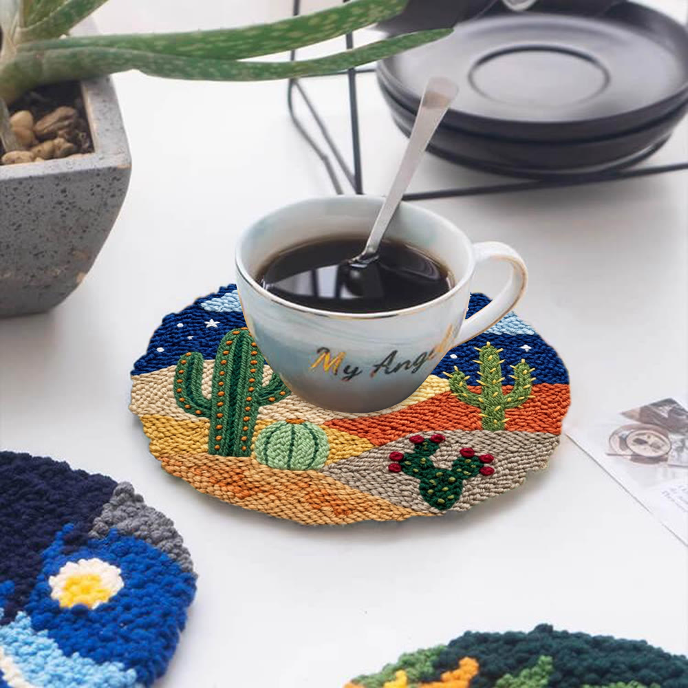 Starry Desert Night  Punch Needle Kit - Celestial Aesthetic Home Accent | Easy-to-do Family Crafting Activity - 5 inch Coaster Kit - image 12