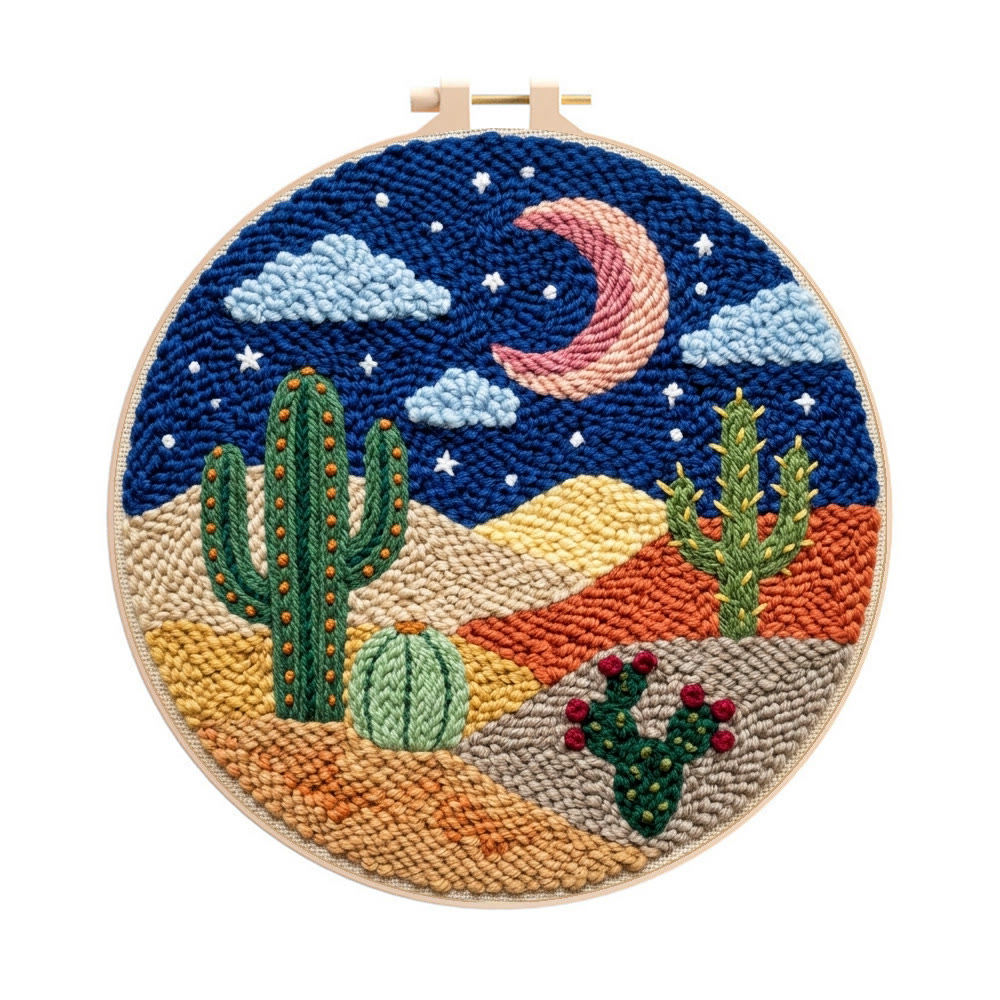 Starry Desert Night  Punch Needle Kit - Celestial Aesthetic Home Accent | Easy-to-do Family Crafting Activity - 8 inch Hoop Kit - image 1