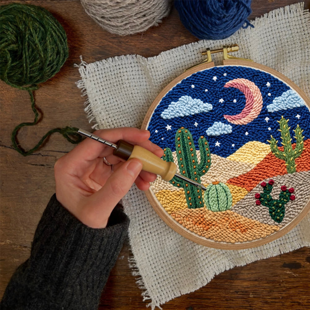 Starry Desert Night  Punch Needle Kit - Celestial Aesthetic Home Accent | Easy-to-do Family Crafting Activity - image 6