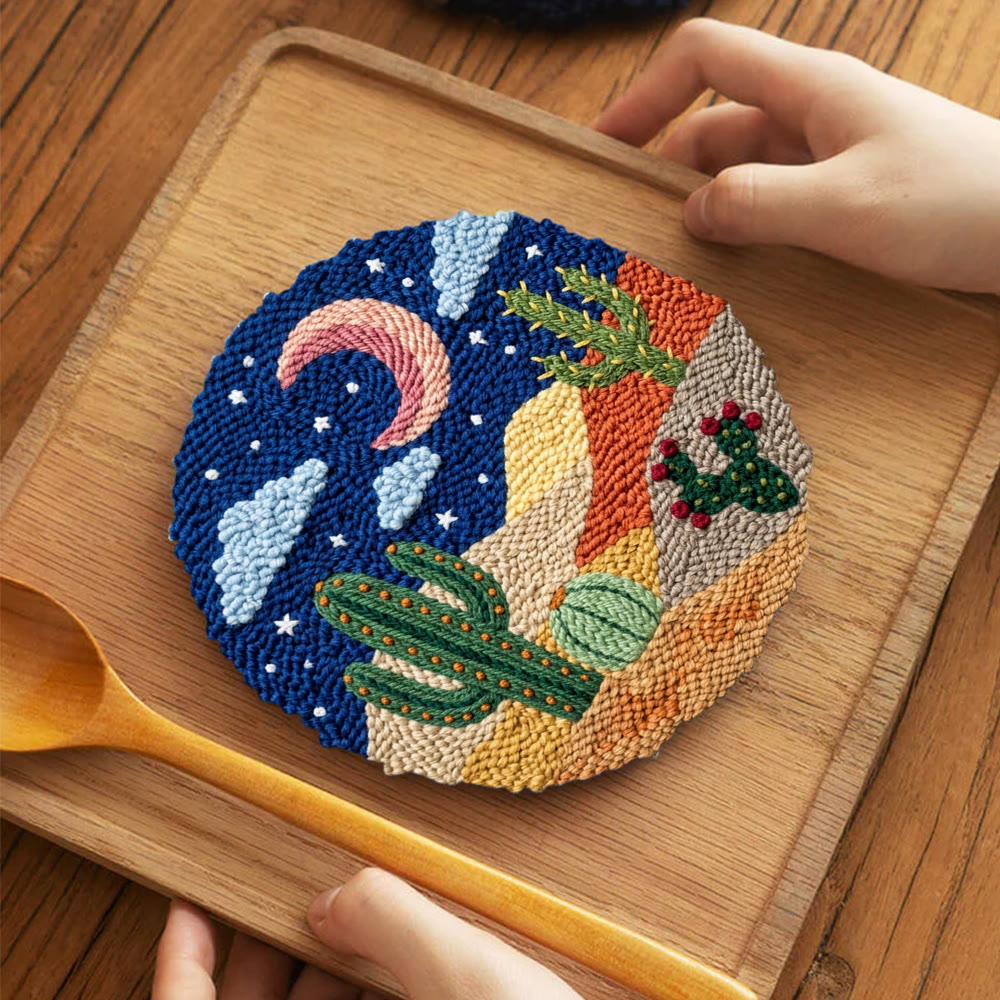 Starry Desert Night  Punch Needle Kit - Celestial Aesthetic Home Accent | Easy-to-do Family Crafting Activity - image 11