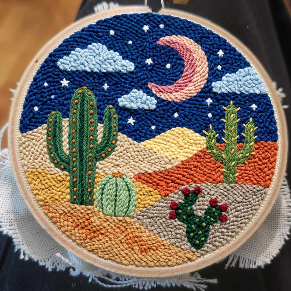 Starry Desert Night  Punch Needle Kit - Celestial Aesthetic Home Accent | Easy-to-do Family Crafting Activity - image 2