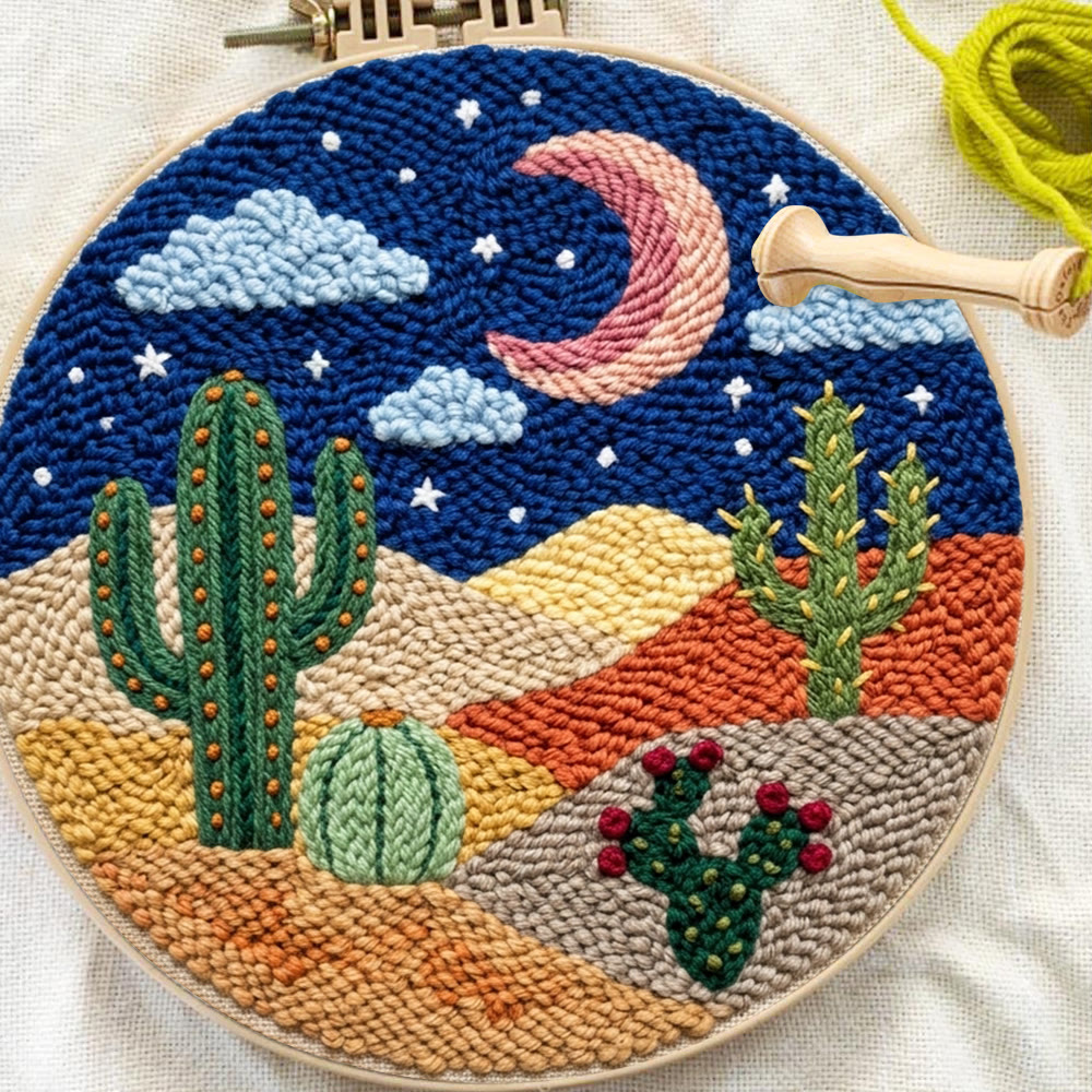 Starry Desert Night  Punch Needle Kit - Celestial Aesthetic Home Accent | Easy-to-do Family Crafting Activity - image 4