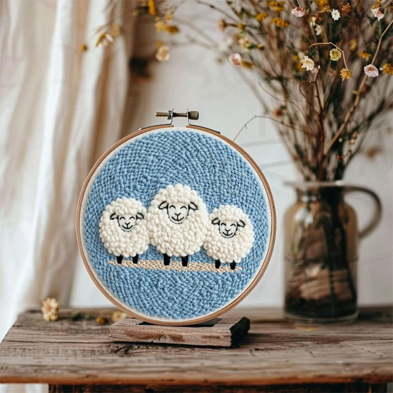 Happy Sheep  Punch Needle Kit - Lovely DIY Sewing Kit | Cozy Blue Wall Hanging Ornament - image 3