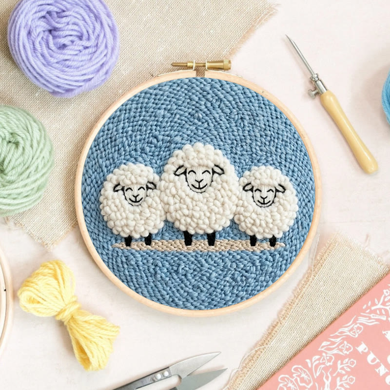 Happy Sheep  Punch Needle Kit - Lovely DIY Sewing Kit | Cozy Blue Wall Hanging Ornament - image 6