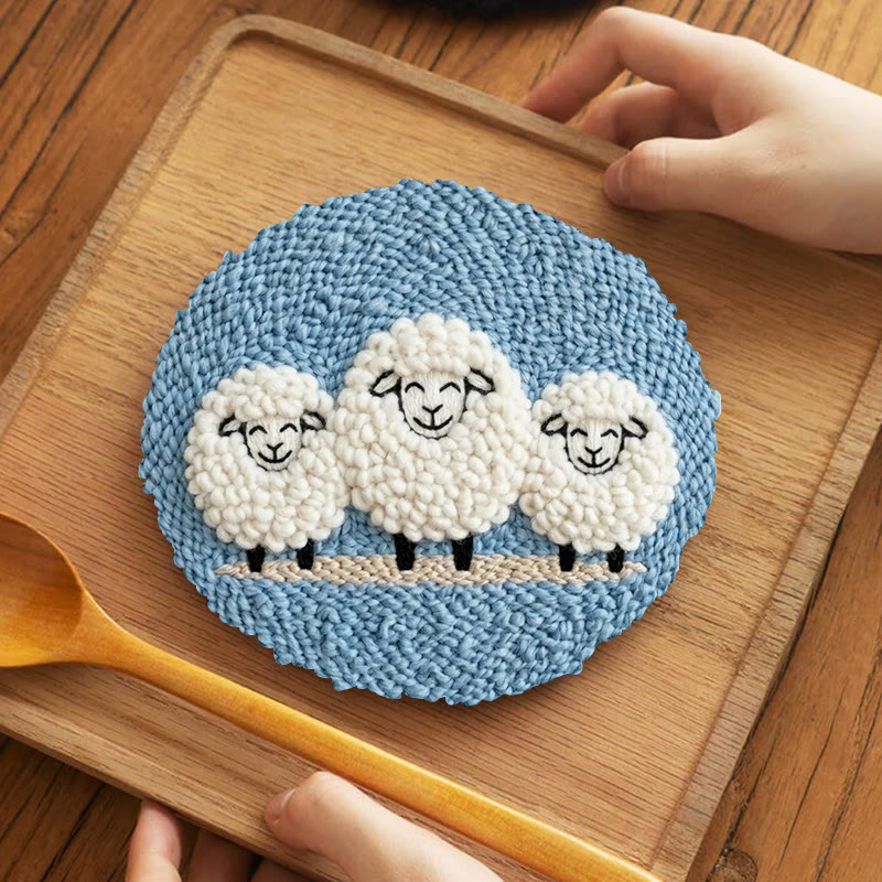 Happy Sheep  Punch Needle Kit - Lovely DIY Sewing Kit | Cozy Blue Wall Hanging Ornament - image 5