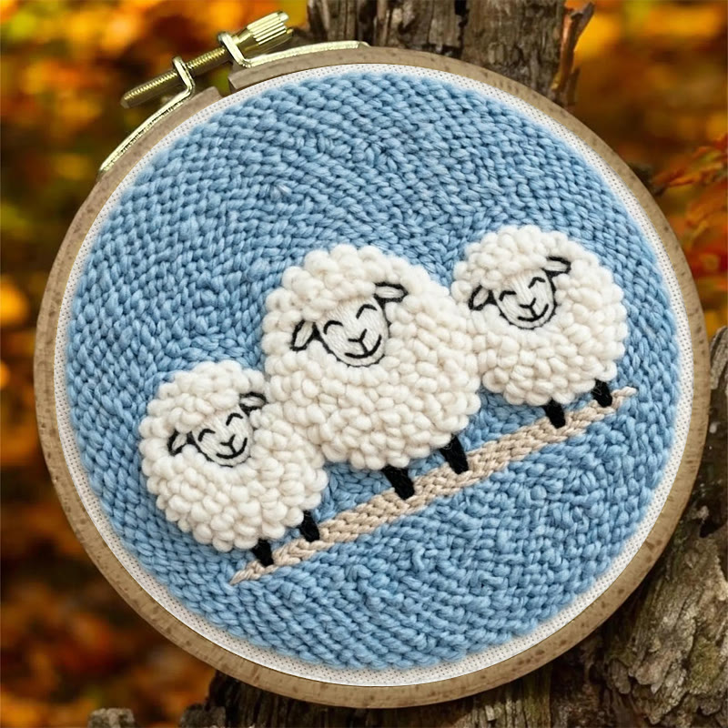 Happy Sheep  Punch Needle Kit - Lovely DIY Sewing Kit | Cozy Blue Wall Hanging Ornament - image 2