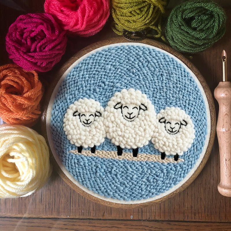 Happy Sheep  Punch Needle Kit - Lovely DIY Sewing Kit | Cozy Blue Wall Hanging Ornament - image 9
