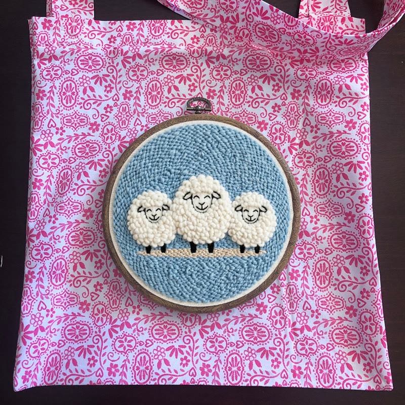 Happy Sheep  Punch Needle Kit - Lovely DIY Sewing Kit | Cozy Blue Wall Hanging Ornament - image 10