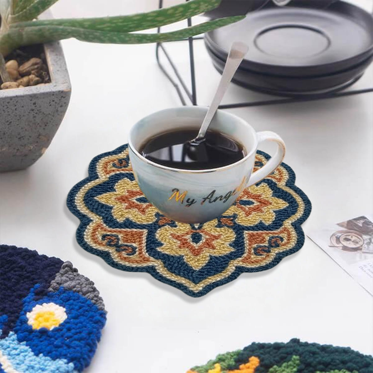 Boho Flowers Punch Needle Kit - Beginner-Friendly Sewing Project | Unique Rustic Coaster Kit - 5 inch Coaster Kit - image 10