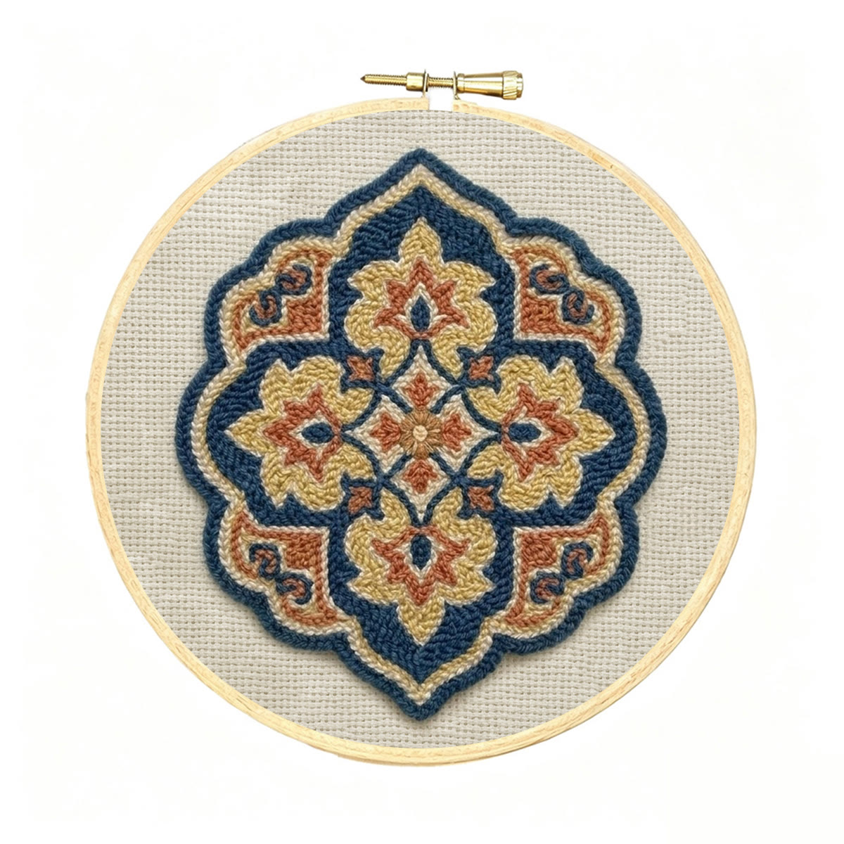 Boho Flowers Punch Needle Kit - Beginner-Friendly Sewing Project | Unique Rustic Coaster Kit - 8 inch Hoop Kit - image 1