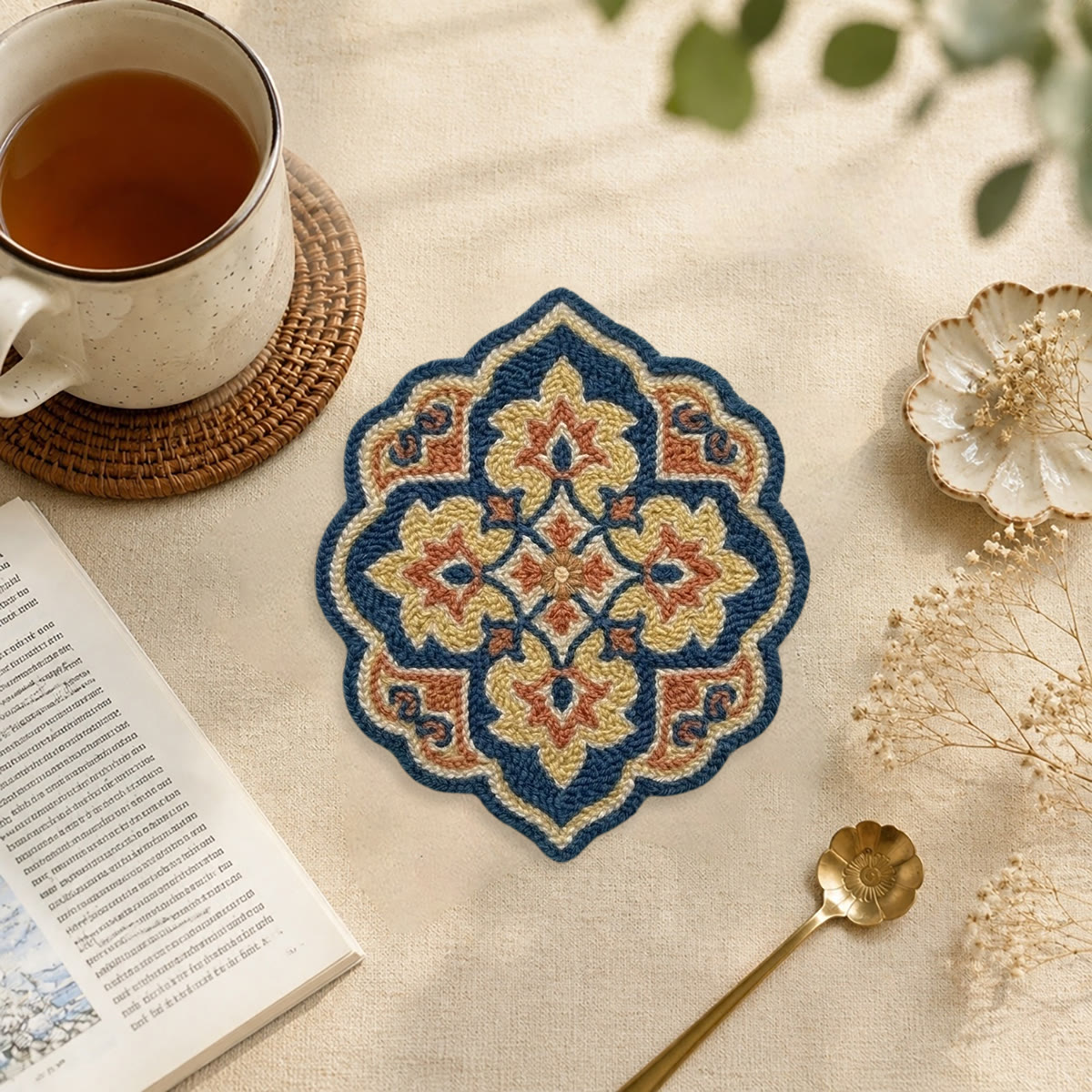 Boho Flowers Punch Needle Kit - Beginner-Friendly Sewing Project | Unique Rustic Coaster Kit - image 2