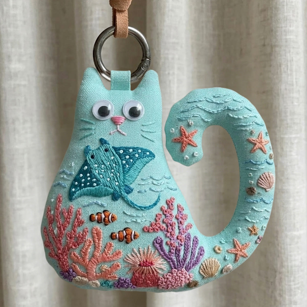 Rubbyoo Cat Embroidery Kit - Manta Ray | Hand Stitched Craft | Vibrant Home Ornament - 6 inches hoop kit - image 1