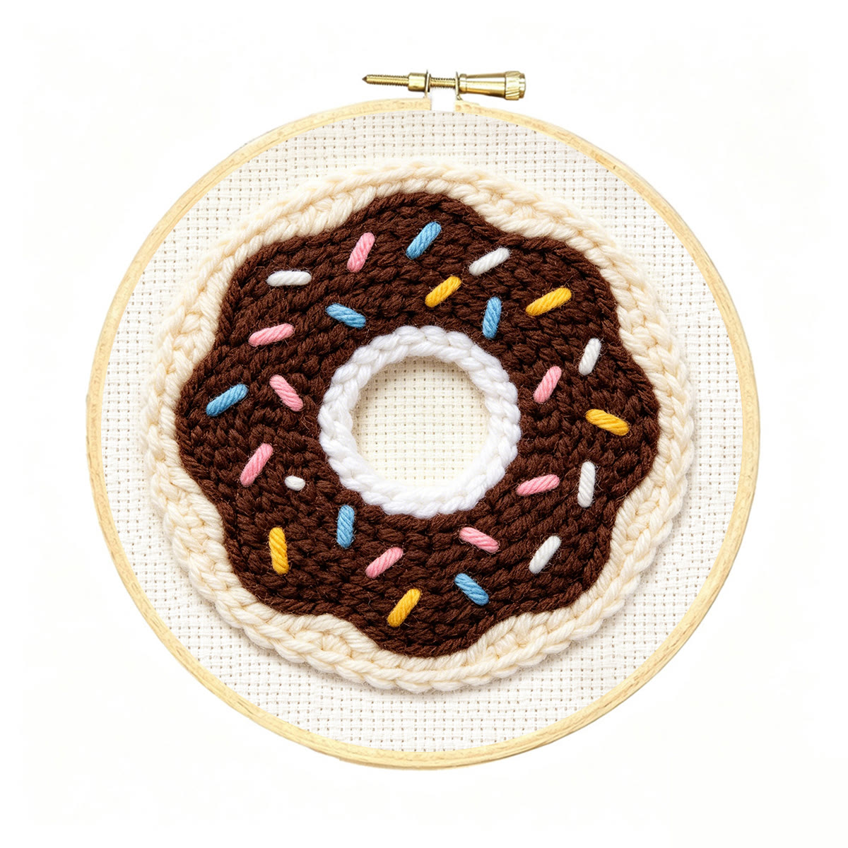 Cute Doughnut Punch Needle Kit - Hand-stitched Present For Her  | Special Dessert Theme Mug Rug - 8 inch Hoop Kit - image 1
