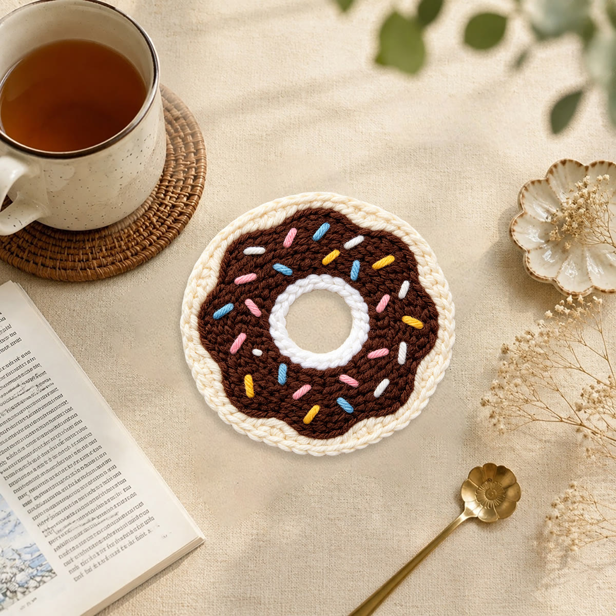Cute Doughnut Punch Needle Kit - Hand-stitched Present For Her  | Special Dessert Theme Mug Rug - image 9