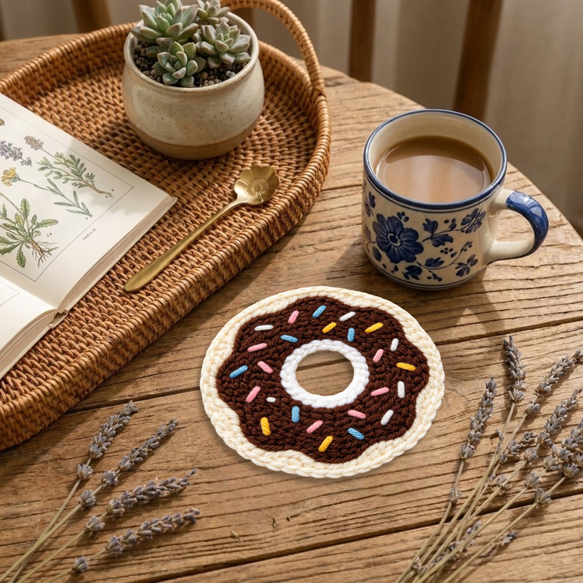 Cute Doughnut Punch Needle Kit - Hand-stitched Present For Her  | Special Dessert Theme Mug Rug - image 8