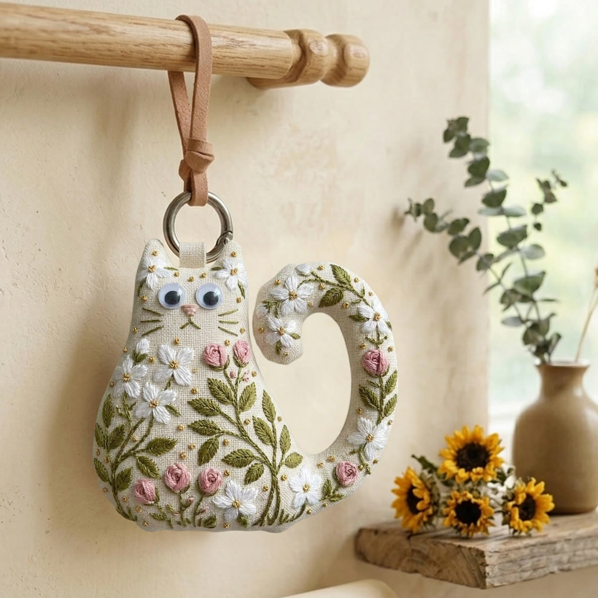 Rubbyoo Cat Embroidery Kit - White Blossoms | Sweet Gift For Her | Elegant Purse Charm - image 3