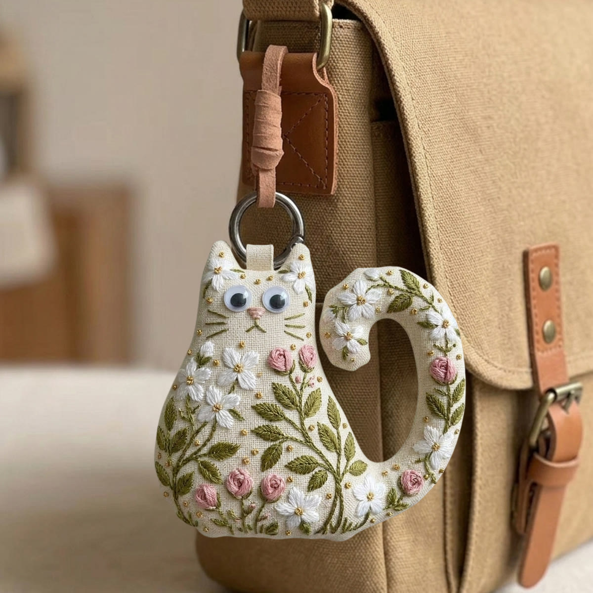 Rubbyoo Cat Embroidery Kit - White Blossoms | Sweet Gift For Her | Elegant Purse Charm - image 5