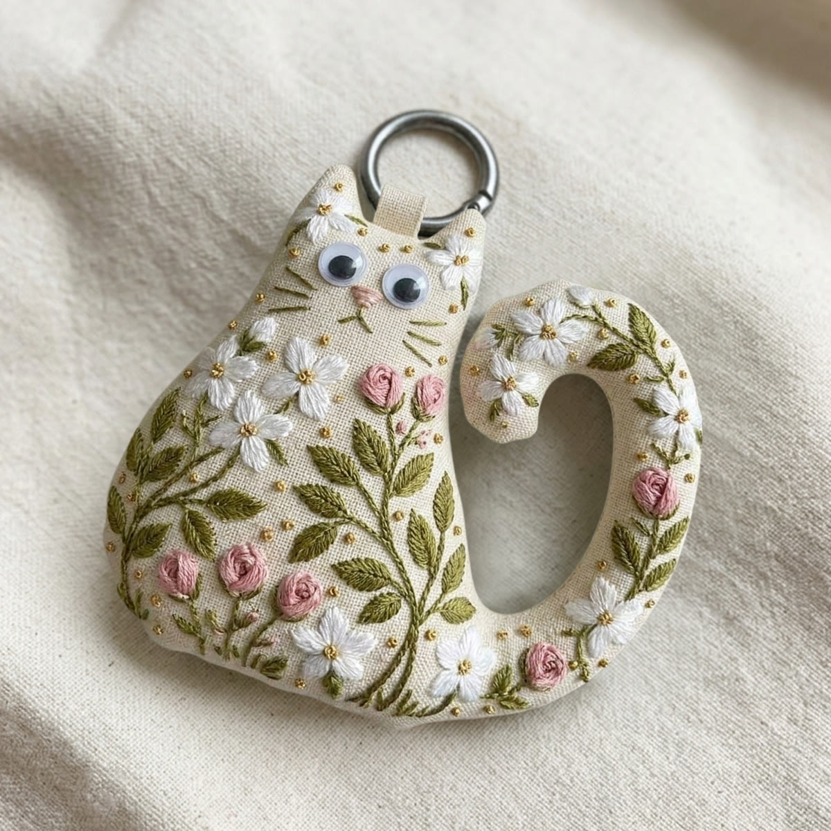 Rubbyoo Cat Embroidery Kit - White Blossoms | Sweet Gift For Her | Elegant Purse Charm - image 6
