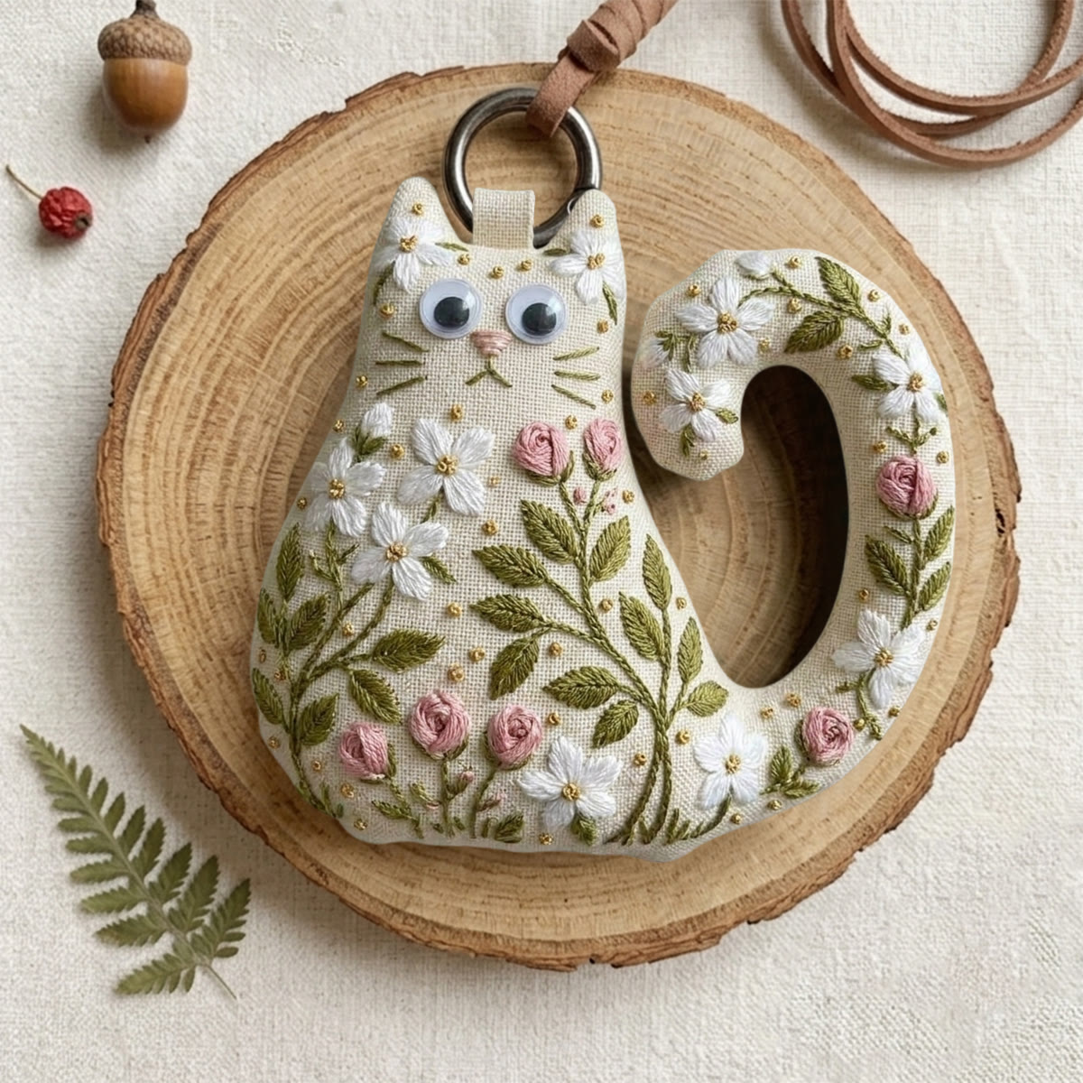 Rubbyoo Cat Embroidery Kit - White Blossoms | Sweet Gift For Her | Elegant Purse Charm - image 2