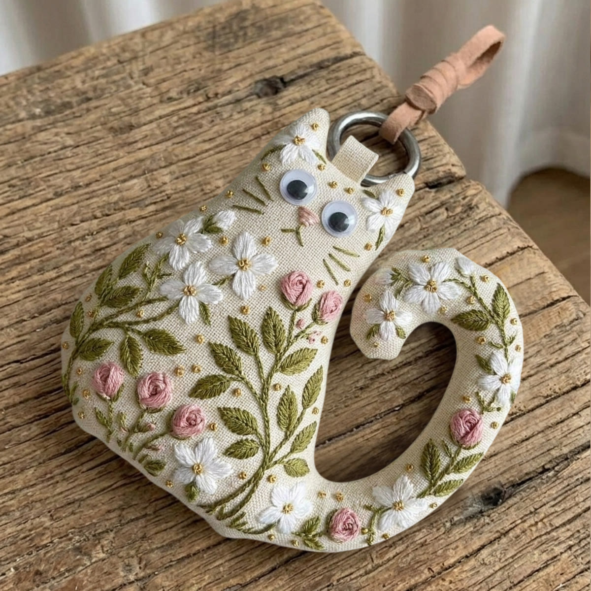 Rubbyoo Cat Embroidery Kit - White Blossoms | Sweet Gift For Her | Elegant Purse Charm - image 7