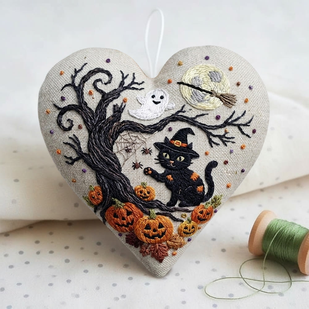 Rubbyoo Heart Embroidery Kit - Magical Cat Wizard | Intricate Gothic Style Pattern | Halloween Bag Accessory - image 2