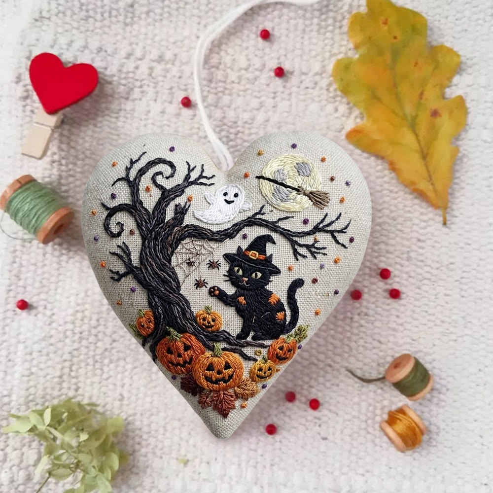 Rubbyoo Heart Embroidery Kit - Magical Cat Wizard | Intricate Gothic Style Pattern | Halloween Bag Accessory - image 3