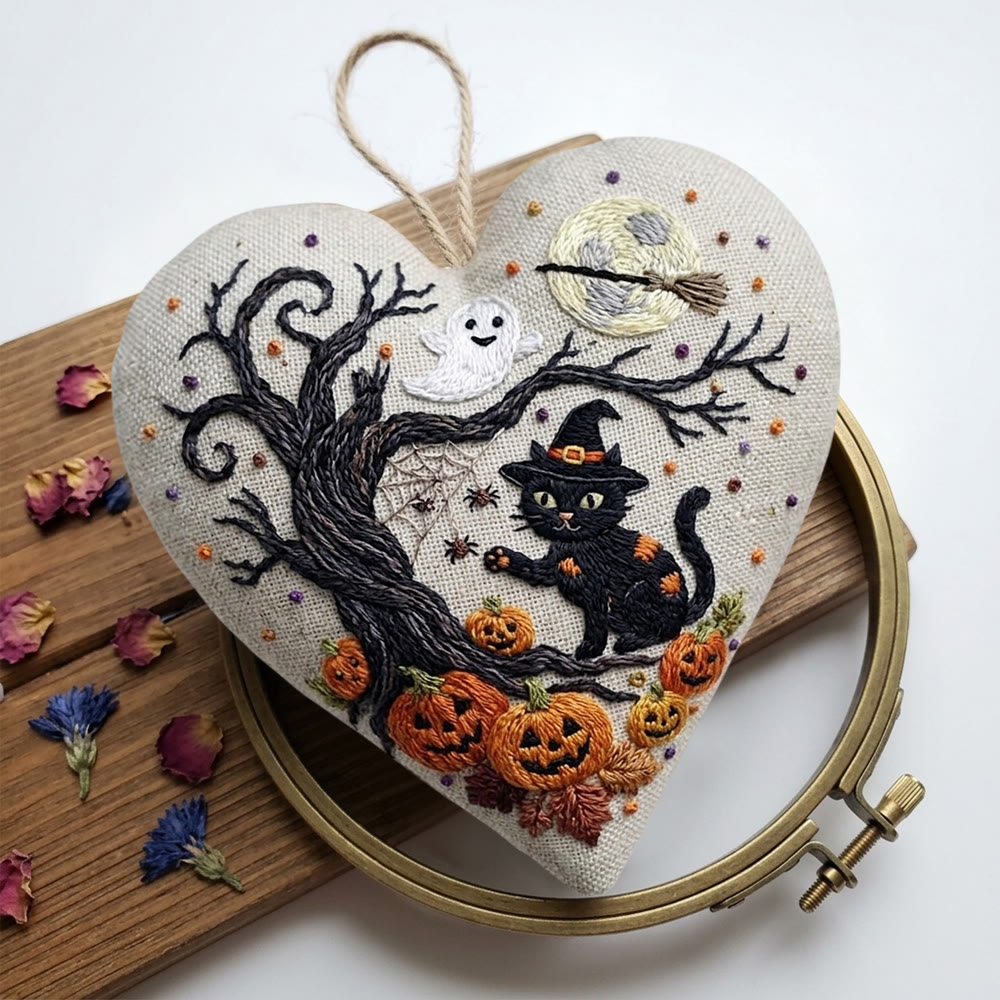 Rubbyoo Heart Embroidery Kit - Magical Cat Wizard | Intricate Gothic Style Pattern | Halloween Bag Accessory - image 6