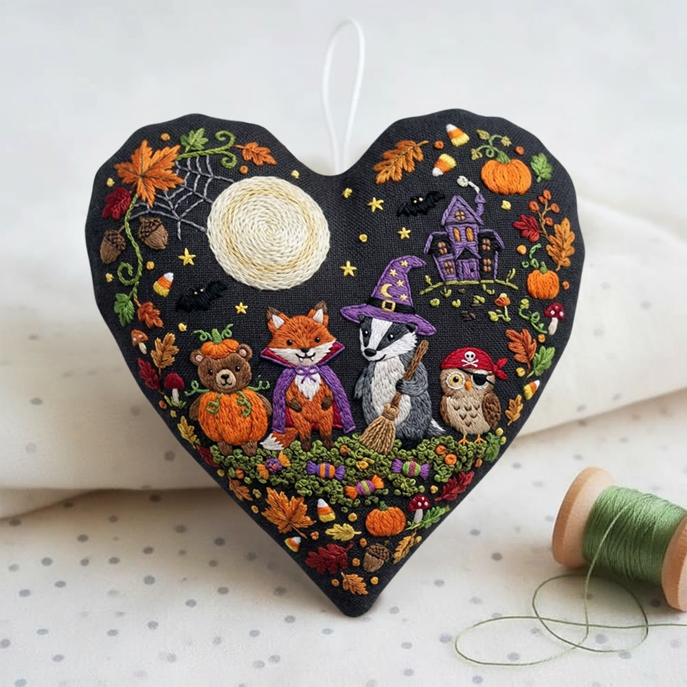Rubbyoo Heart Embroidery Kit - Spooky Forest Friends  | Adorable Woodland Animals & Forest Motif | Hand-stitched Funny Gift For Animal Lover - image 2