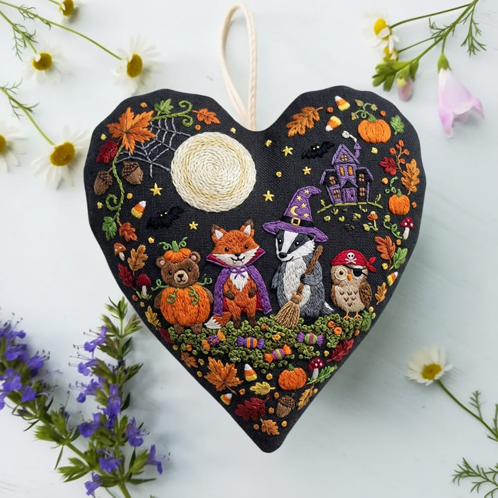Rubbyoo Heart Embroidery Kit - Spooky Forest Friends  | Adorable Woodland Animals & Forest Motif | Hand-stitched Funny Gift For Animal Lover - image 4
