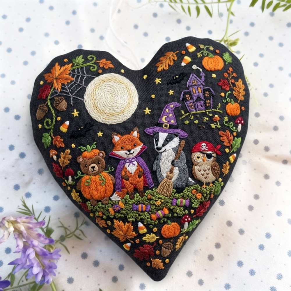 Rubbyoo Heart Embroidery Kit - Spooky Forest Friends  | Adorable Woodland Animals & Forest Motif | Hand-stitched Funny Gift For Animal Lover - image 5
