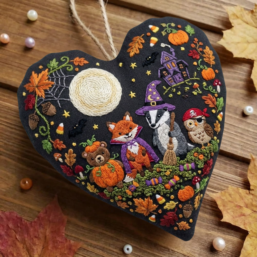 Rubbyoo Heart Embroidery Kit - Spooky Forest Friends  | Adorable Woodland Animals & Forest Motif | Hand-stitched Funny Gift For Animal Lover - image 7