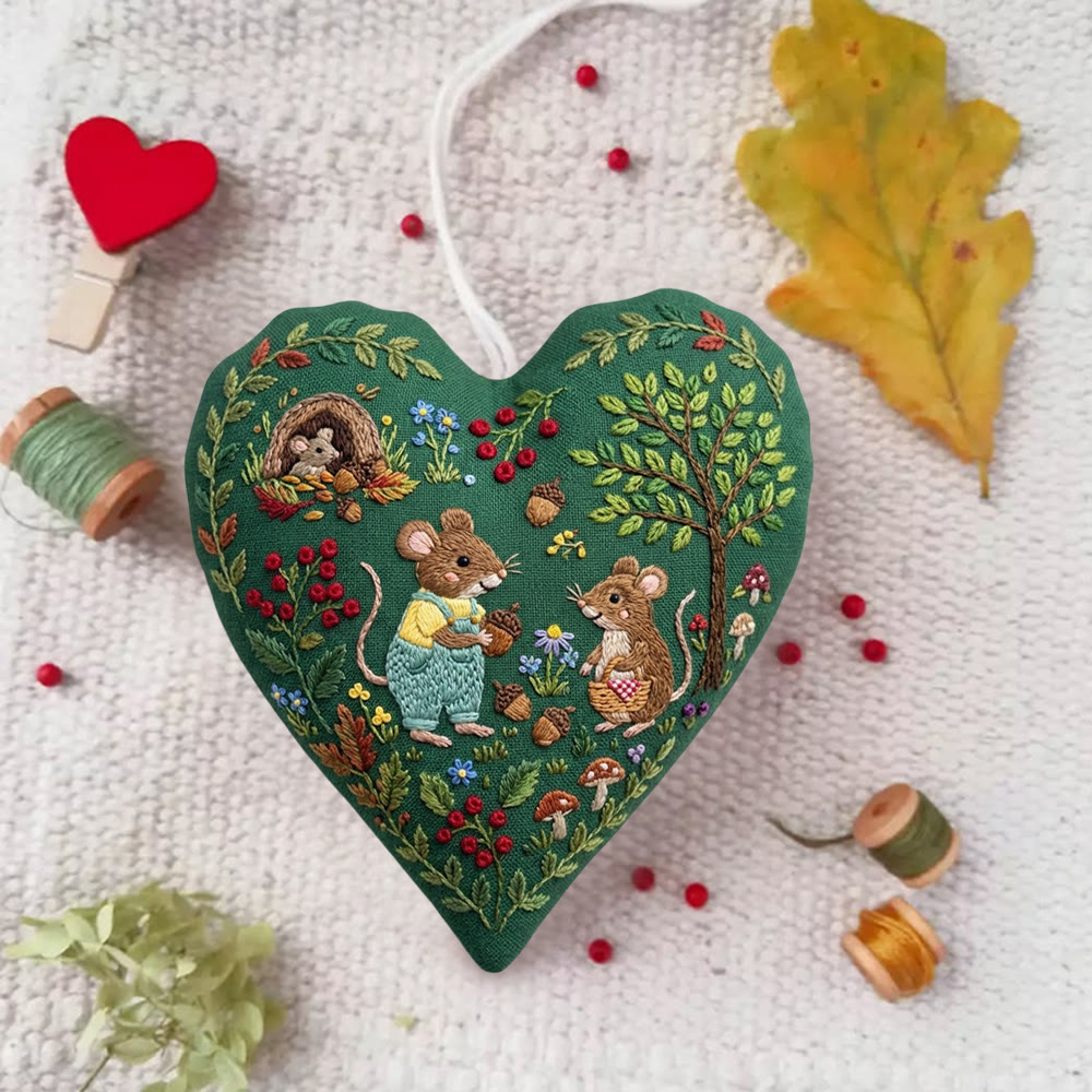 Rubbyoo Heart Embroidery Kit - Forest Mouse Party  | Entry-Level Craft Project For Kids | Cute Fairy-tale-Inspired Keepsake - image 3