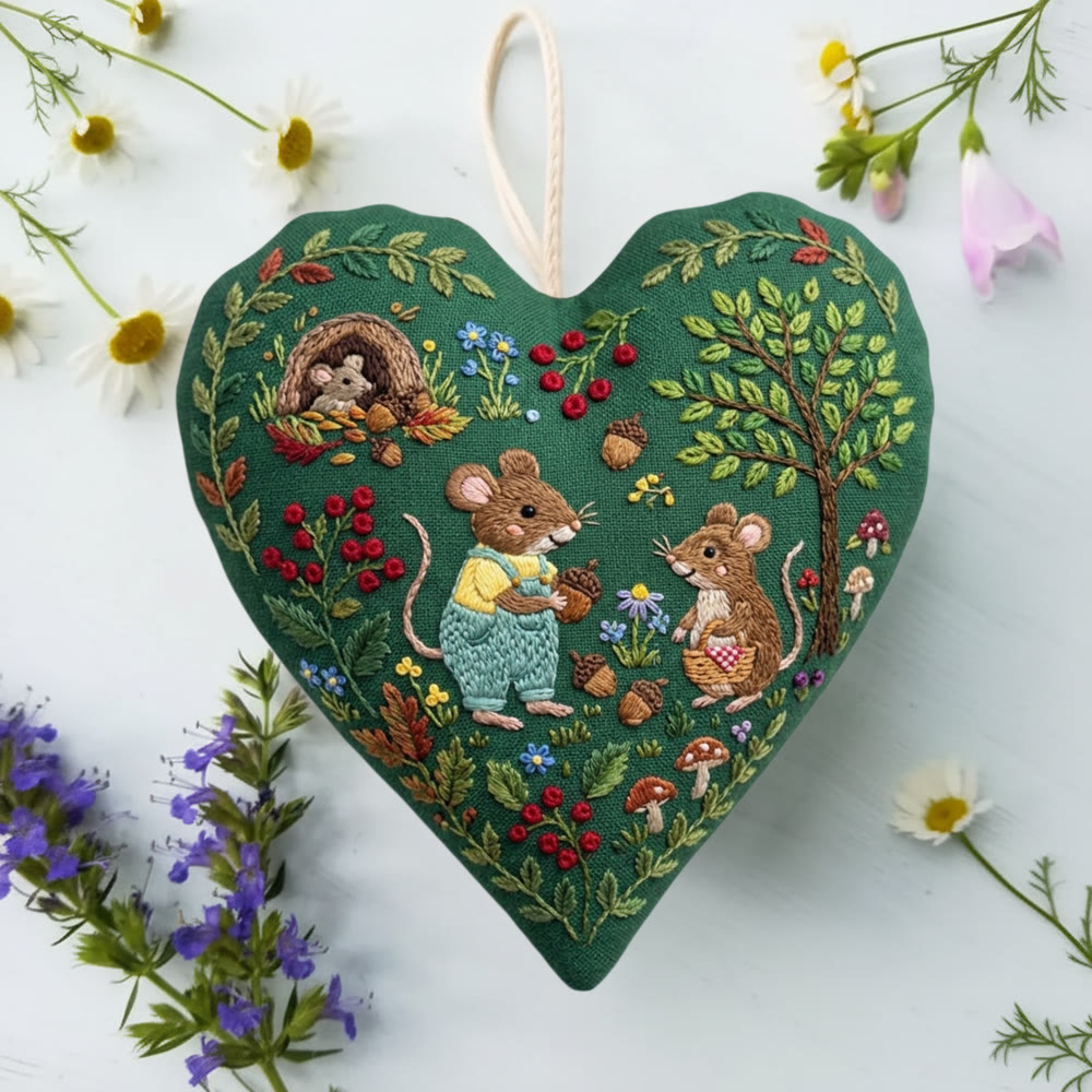 Rubbyoo Heart Embroidery Kit - Forest Mouse Party  | Entry-Level Craft Project For Kids | Cute Fairy-tale-Inspired Keepsake - image 4