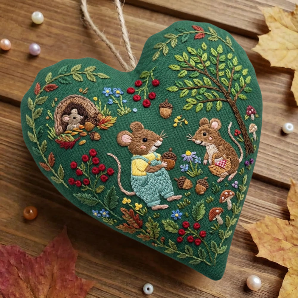 Rubbyoo Heart Embroidery Kit - Forest Mouse Party  | Entry-Level Craft Project For Kids | Cute Fairy-tale-Inspired Keepsake - image 2