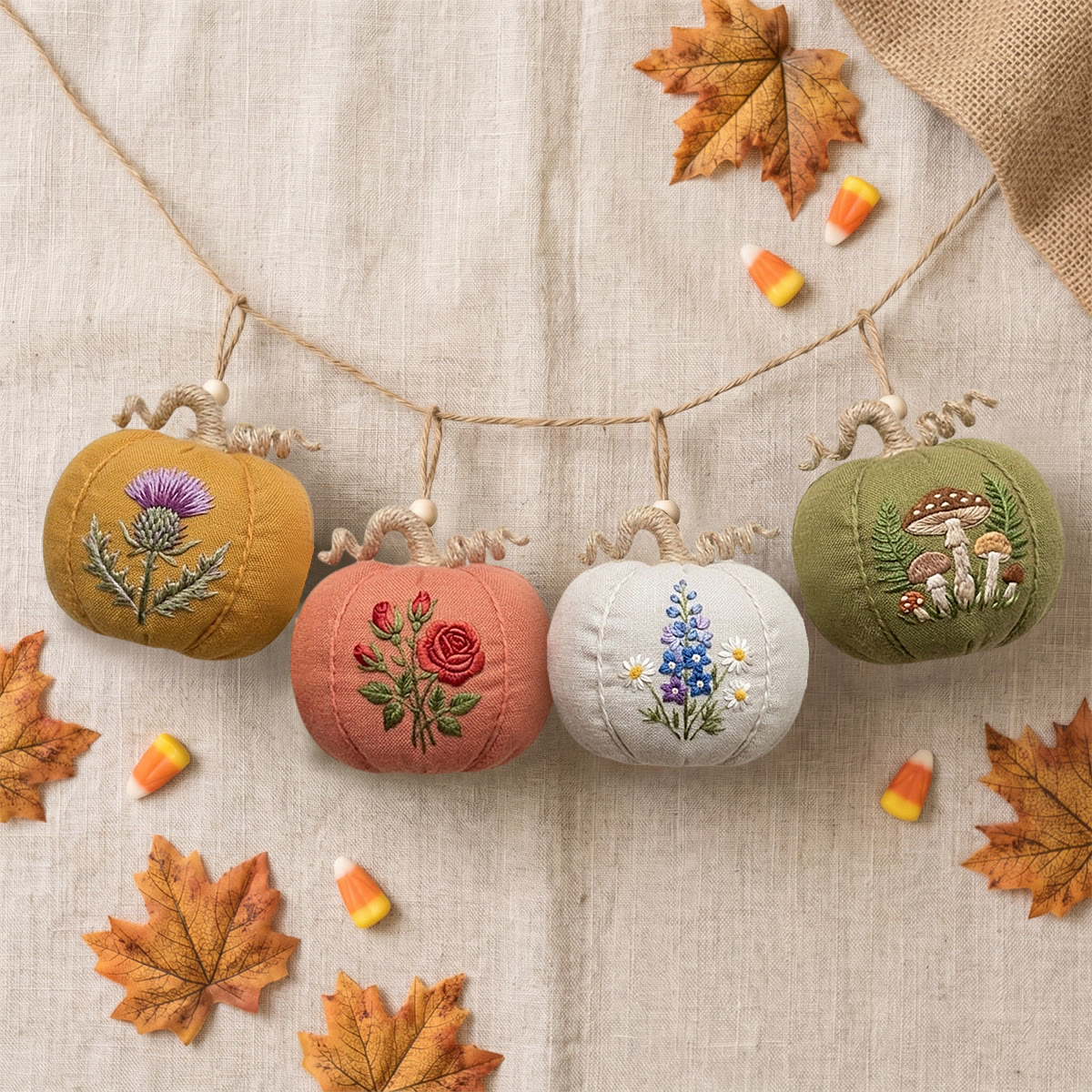 Rubbyoo Halloween Pumpkin Embroidery Kit - Botanical Collection | Artistic Festival Garden Accent | Exquisite Flowers & Mushroom Pattern - 6 inches hoop kit - image 1