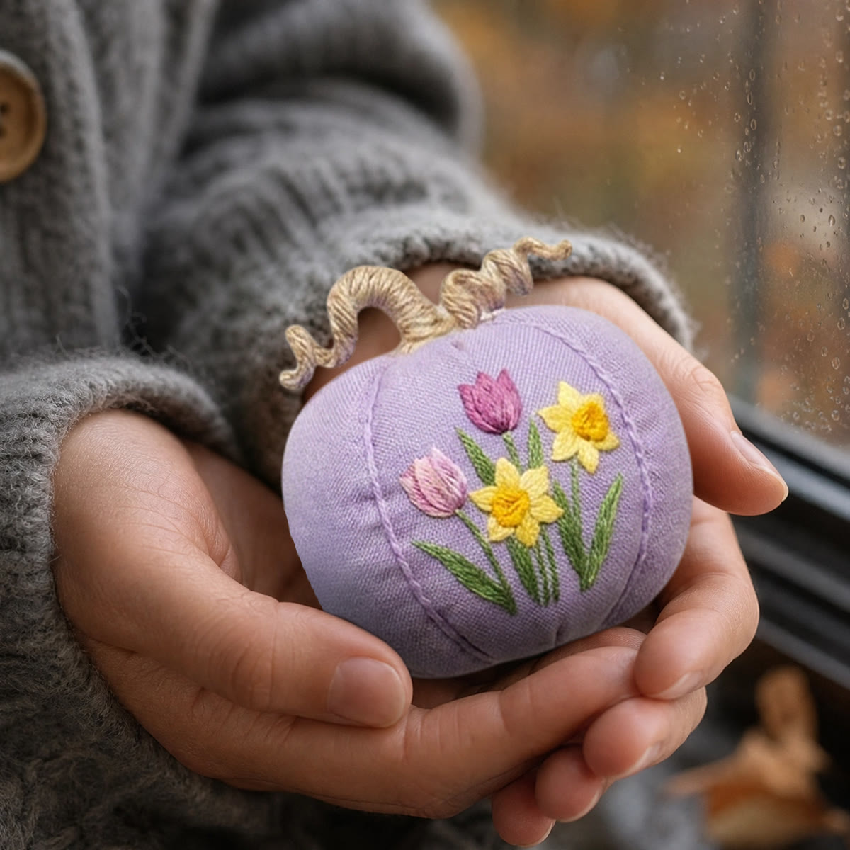 Rubbyoo Halloween Pumpkin Embroidery Kit -  Blooms & Birdsong | Cozy Handmade Sewing Kit | Pastel Colors Women Bag Charm - image 3