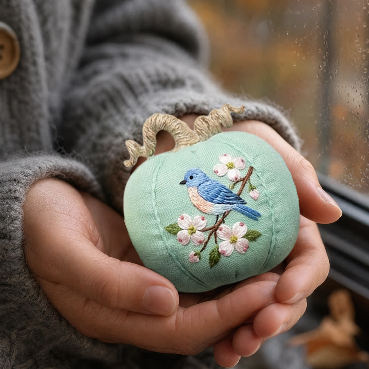 Rubbyoo Halloween Pumpkin Embroidery Kit -  Blooms & Birdsong | Cozy Handmade Sewing Kit | Pastel Colors Women Bag Charm - image 2