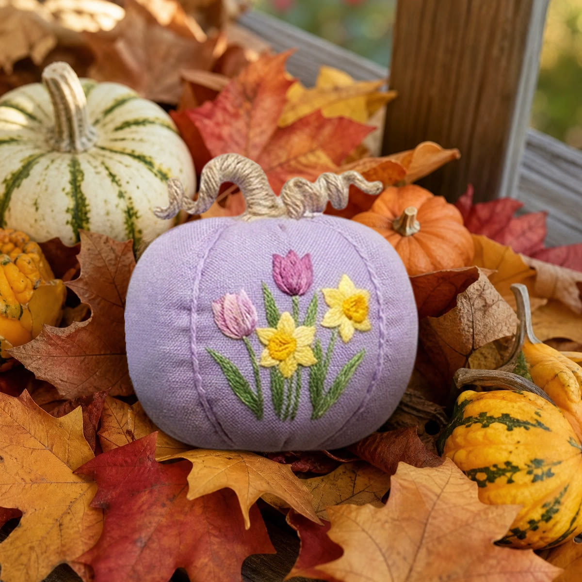 Rubbyoo Halloween Pumpkin Embroidery Kit -  Blooms & Birdsong | Cozy Handmade Sewing Kit | Pastel Colors Women Bag Charm - image 7